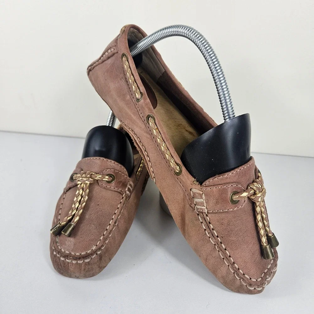 Frye Reagan Womens 9M Braided Mauve Driving Loafer Moccasins Kiltie Rose Gold